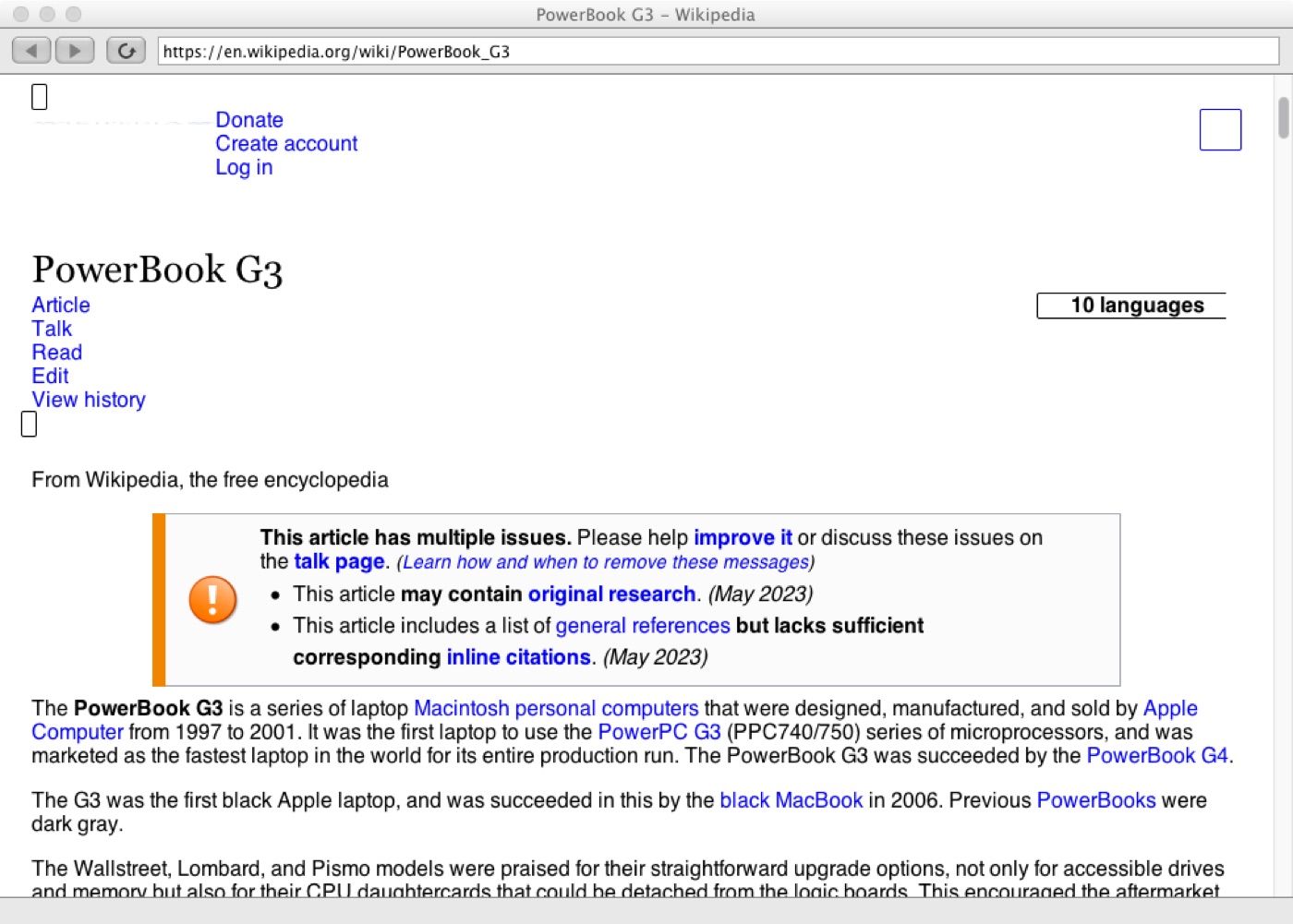 Wikipedia loaded over HTTPS in Captain Polliwog