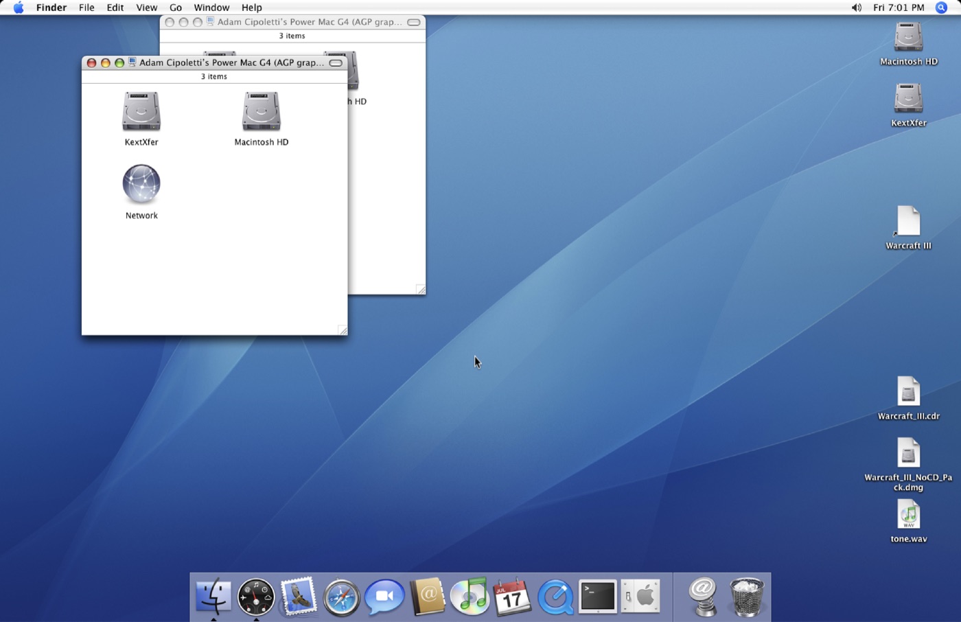 Mac OS X Tiger running full screen under PowerEmu on a modern Mac